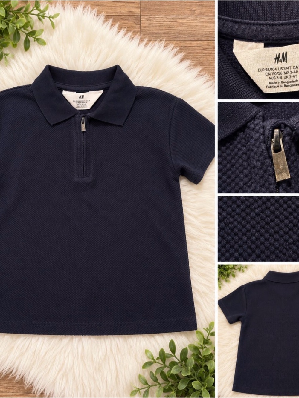 H&M Navy Short-Sleeve Polo with Front Zip